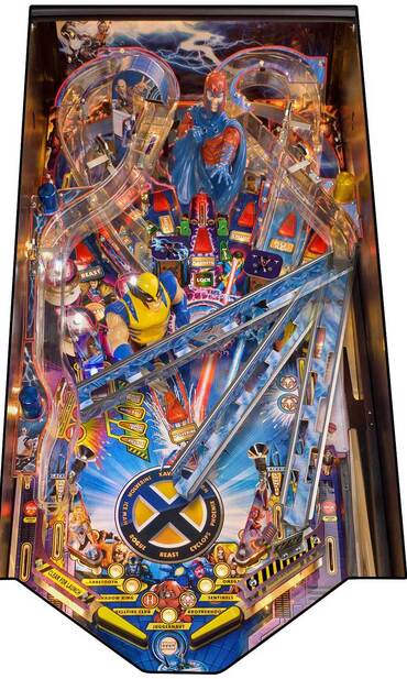 Spielfeld vom X-Men LE mit Veranschaulichung der beweglichen rechten Rampe